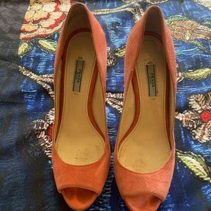 Prada Pink Two-Tone Suede Platform Peep-Toe Heels